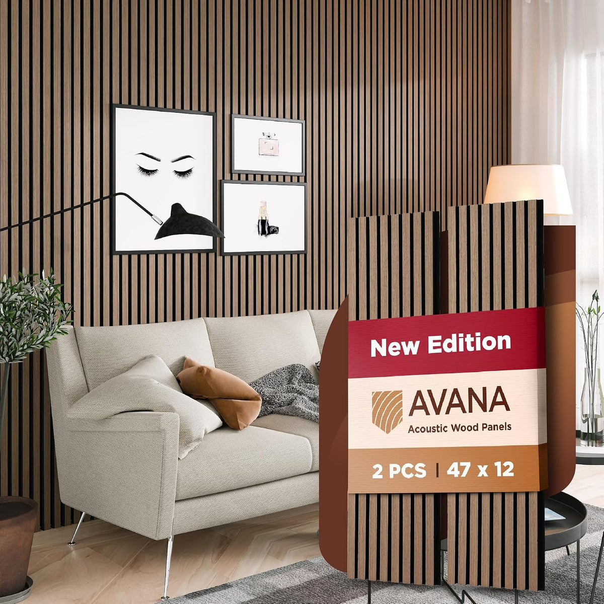 Avana Acoustic Wood Wall Panels – 47.2 X 12.6 Inch Smoke Walnut Acoustic Panels (2 PCs)