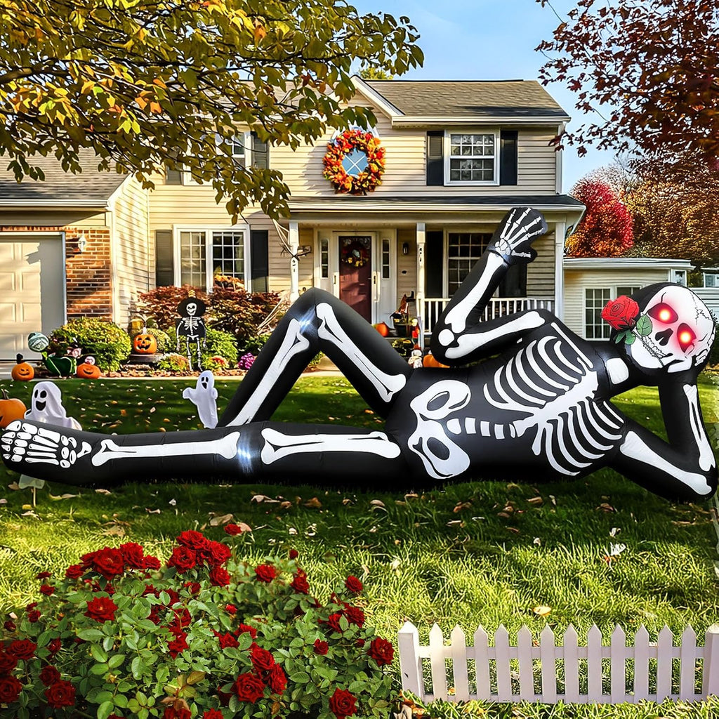 Giant Halloween Inflatables Skeleton Outdoor Decorations Biting a Rose