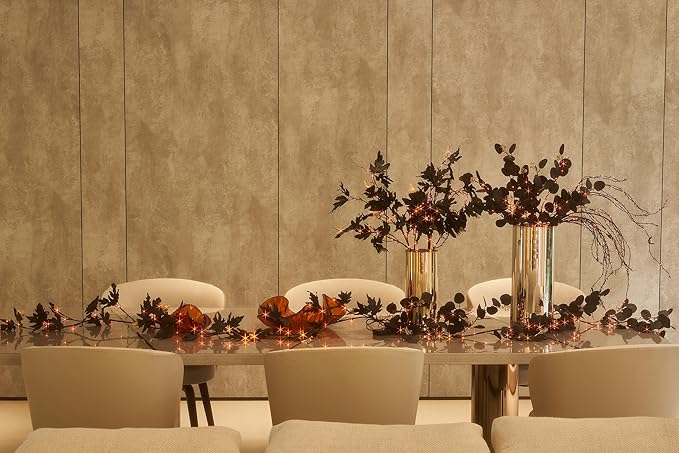 LITBLOOM Halloween Tree Branches with Lights 32IN Battery Operated with Timer, Lighted Black Eucalyptus Branches with 120 Orange and Warm White LED Lights for Mantle Table Halloween Decoration