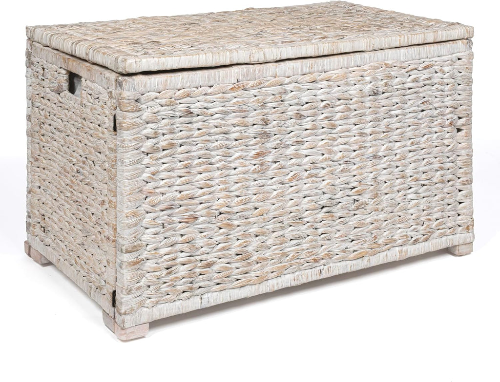 happimess Anada 30" Storage Trunk Wicker Weave Water Hyacinth, White Wash