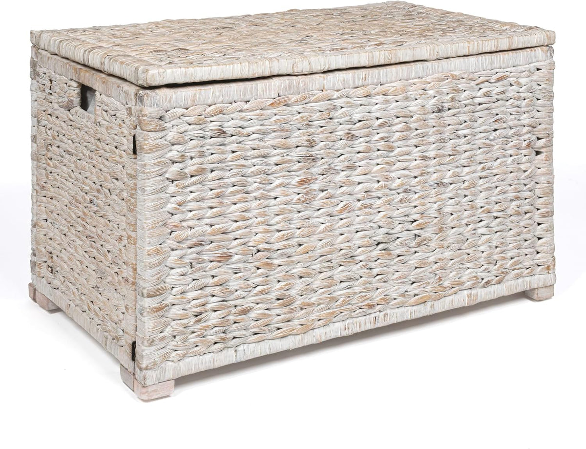 happimess Anada 30" Storage Trunk Wicker Weave Water Hyacinth, White Wash