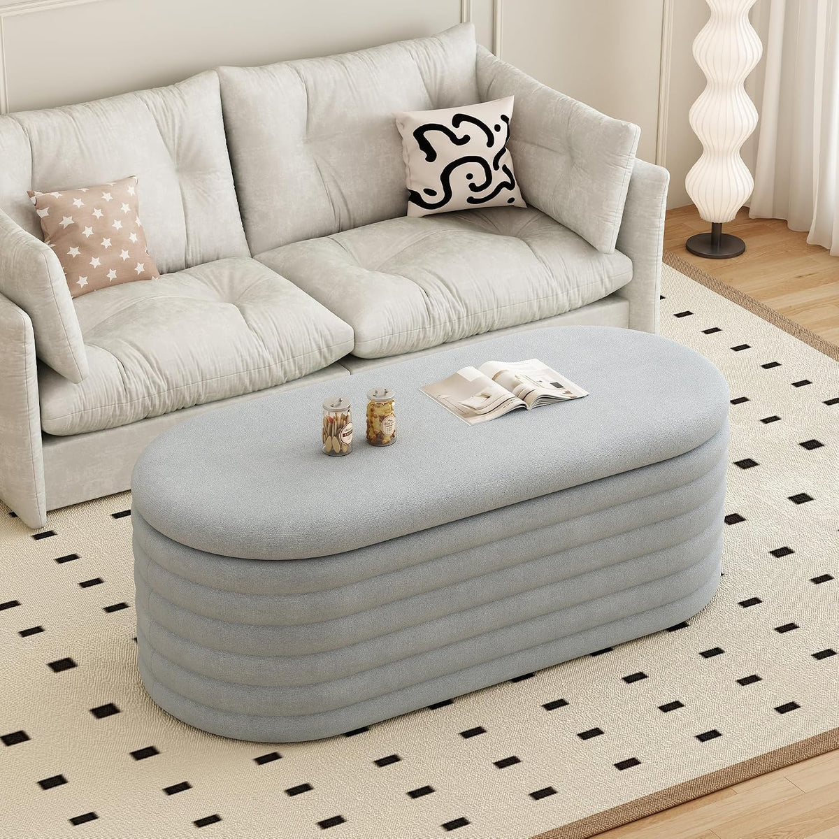 40 inch Upholstered Storage Ottoman Bench,Ready to go,Light Grey