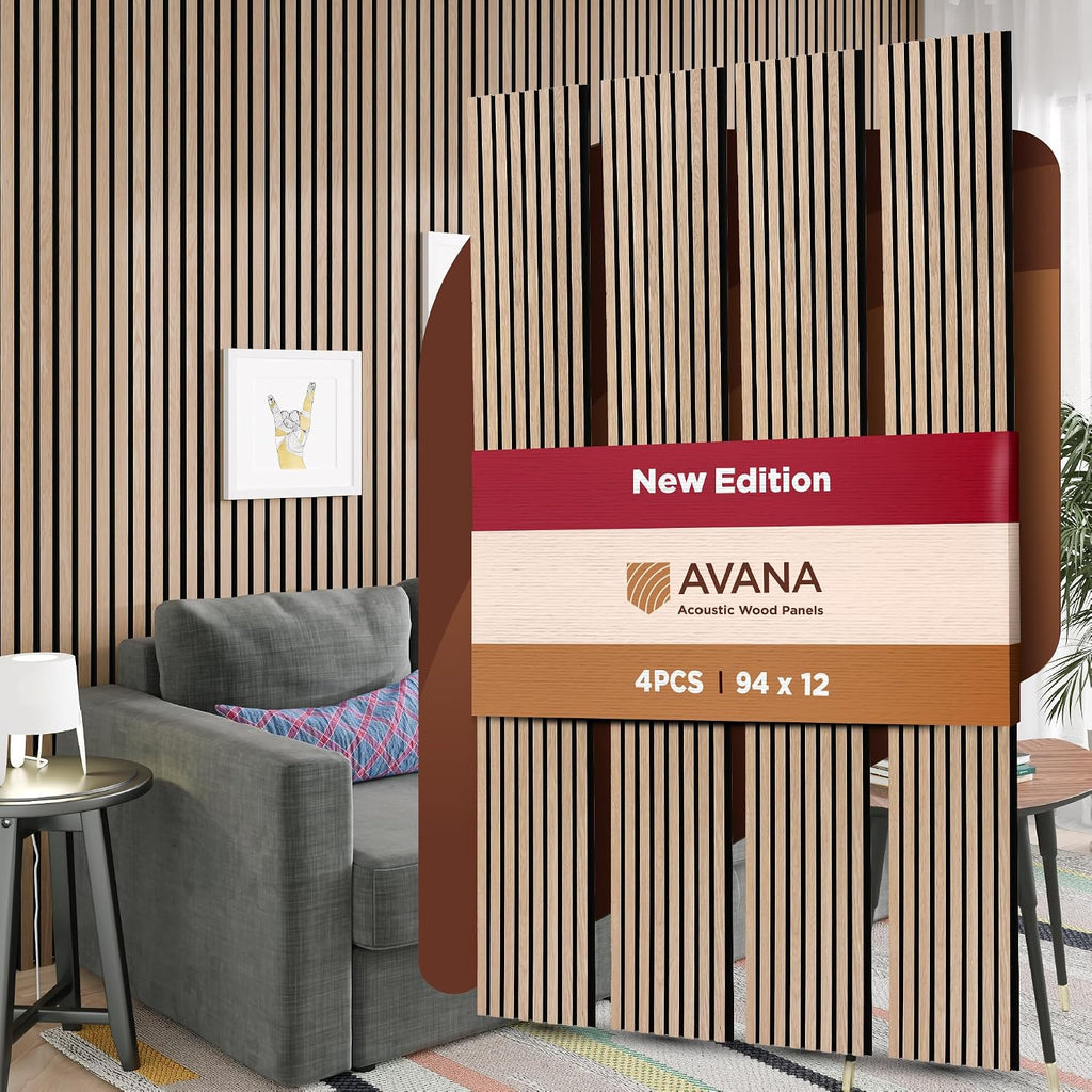 Avana Acoustic Wood Wall Panels – 94.4 X 12.6 Inch White Oak Acoustic Panels 4 (4 PCs)