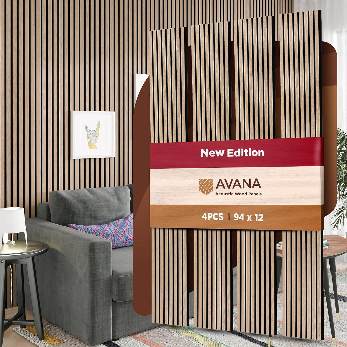 Avana Acoustic Wood Wall Panels – 94.4 X 12.6 Inch White Oak Acoustic Panels 4 (4 PCs)