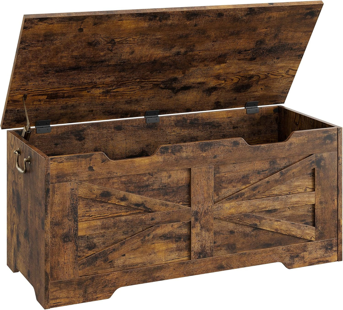 IDEALHOSUE 39.4" Storage Chest, Wooden Storage Bench with Safety Hinge, Retro Blanket Storage Trunk for Entryway, Living Room, Supports 350 lb, Rustic Brown