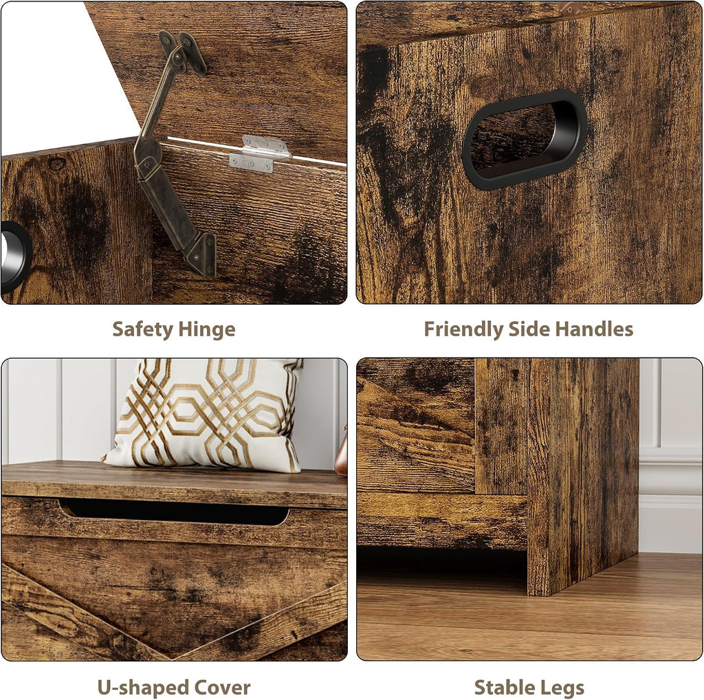 garveehome 30 in storage chest, wooden storage bench showing dimensions