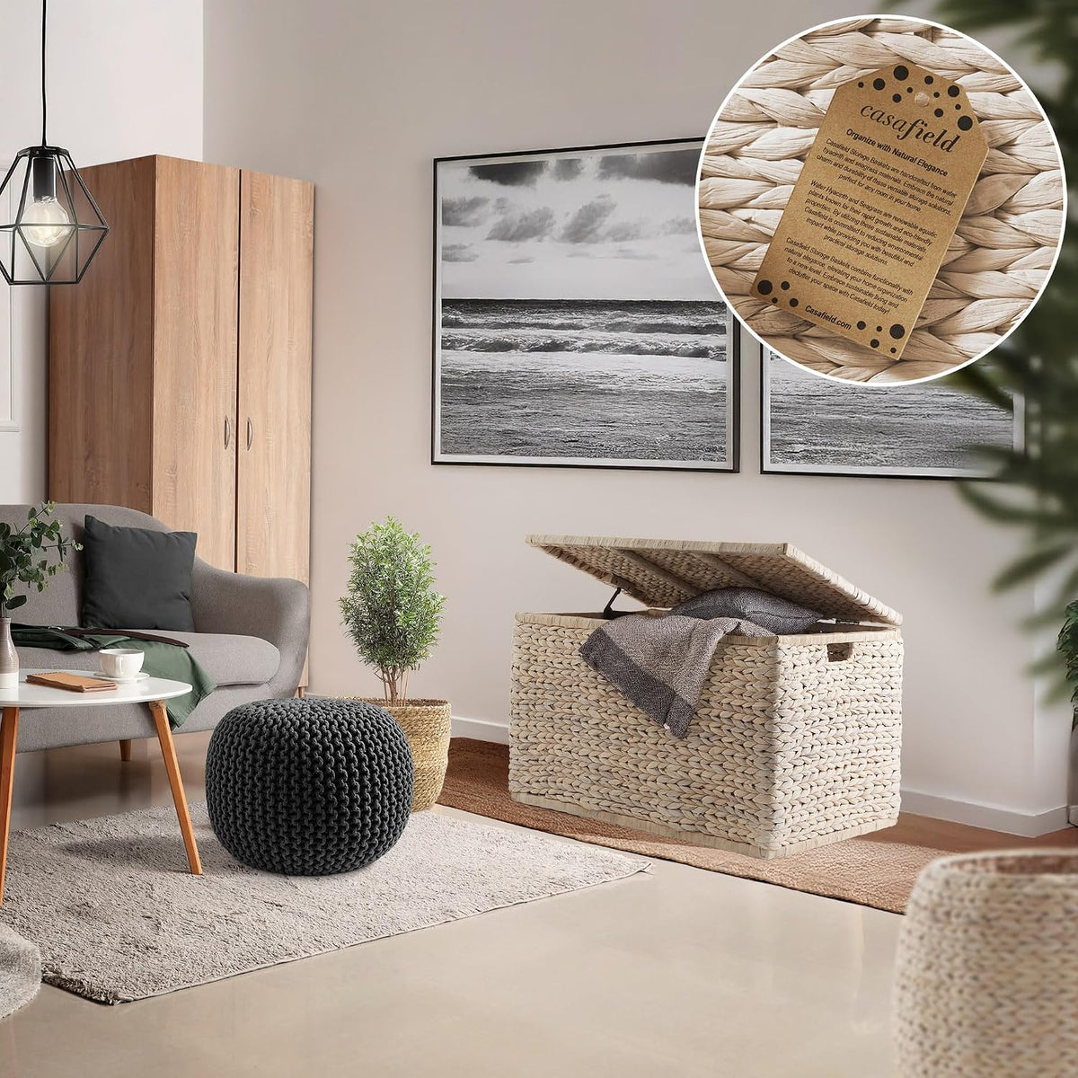 casafield 30" storage chest with lid, handles, and shown in use