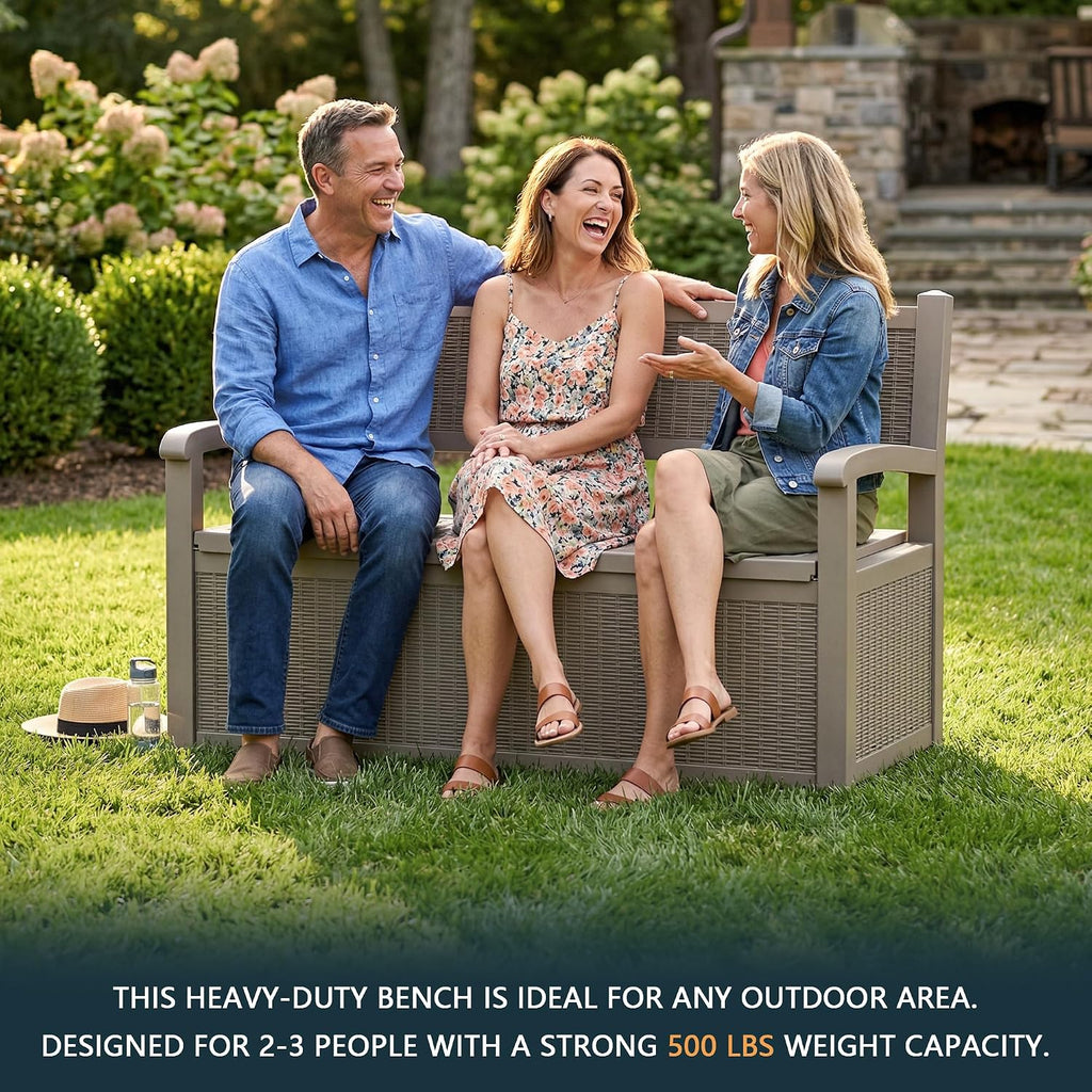 drato 75 gallon storage bench deck box outdoor showing dimensions