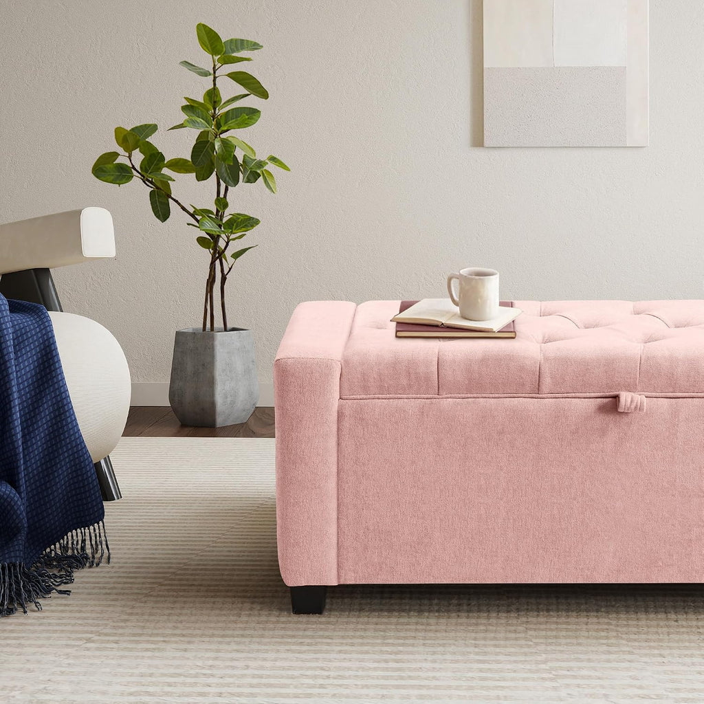 grainell 42.13” storage ottoman bench, upholstered tufted bedroom, side view