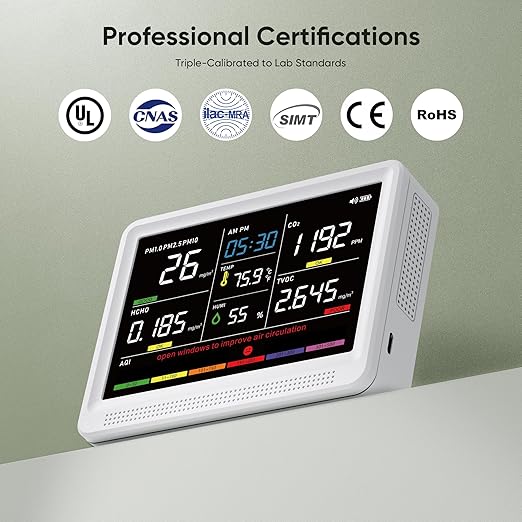 bonoch 16 in 1 Air Quality Monitor Indoor 10h-Battery & 5.5" Display 9 AQI+7