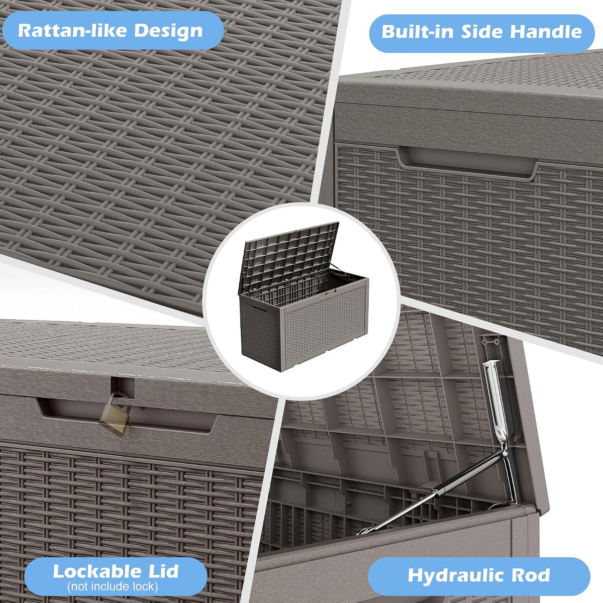 outdoor storage box waterproof, 110 gallon deck box, side view