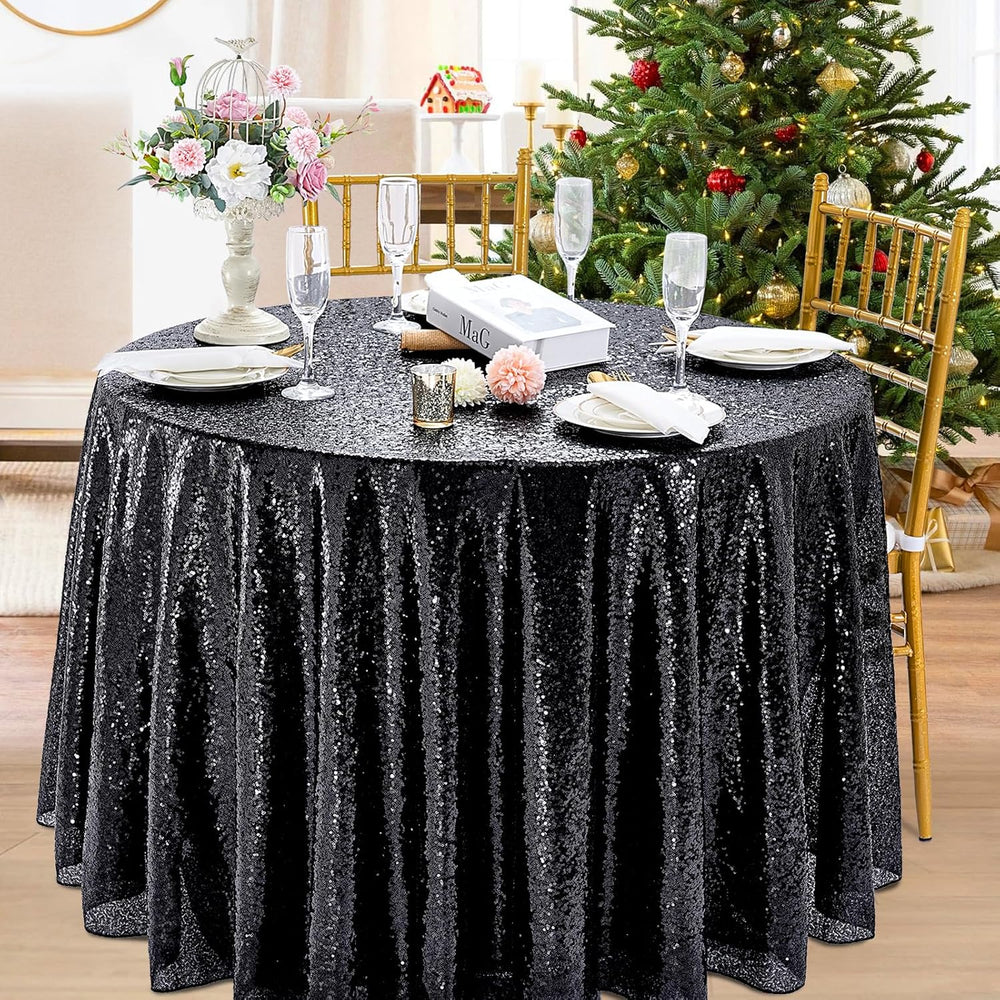 B-COOL Round Tablecloth 120 Inch Black Sequin Table Cloth Glitter Table Cover...