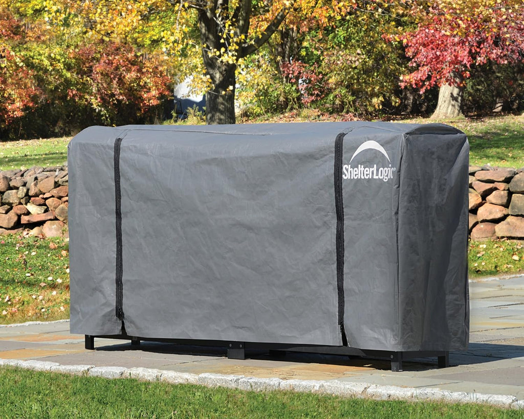 shelterlogic firewood rack-in-a-box universal full length cover for shown in use