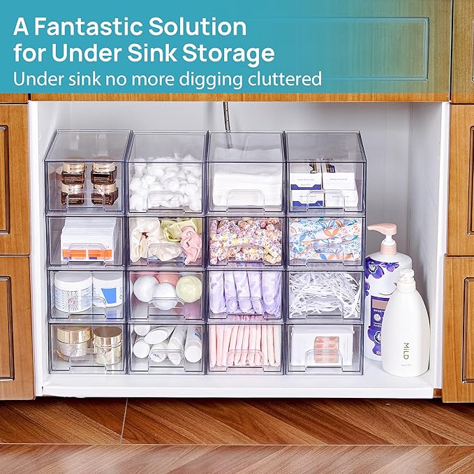 Vtopmart 10 Pack Clear Small Stackable Storage Drawers, Acrylic Bathroom Makeup