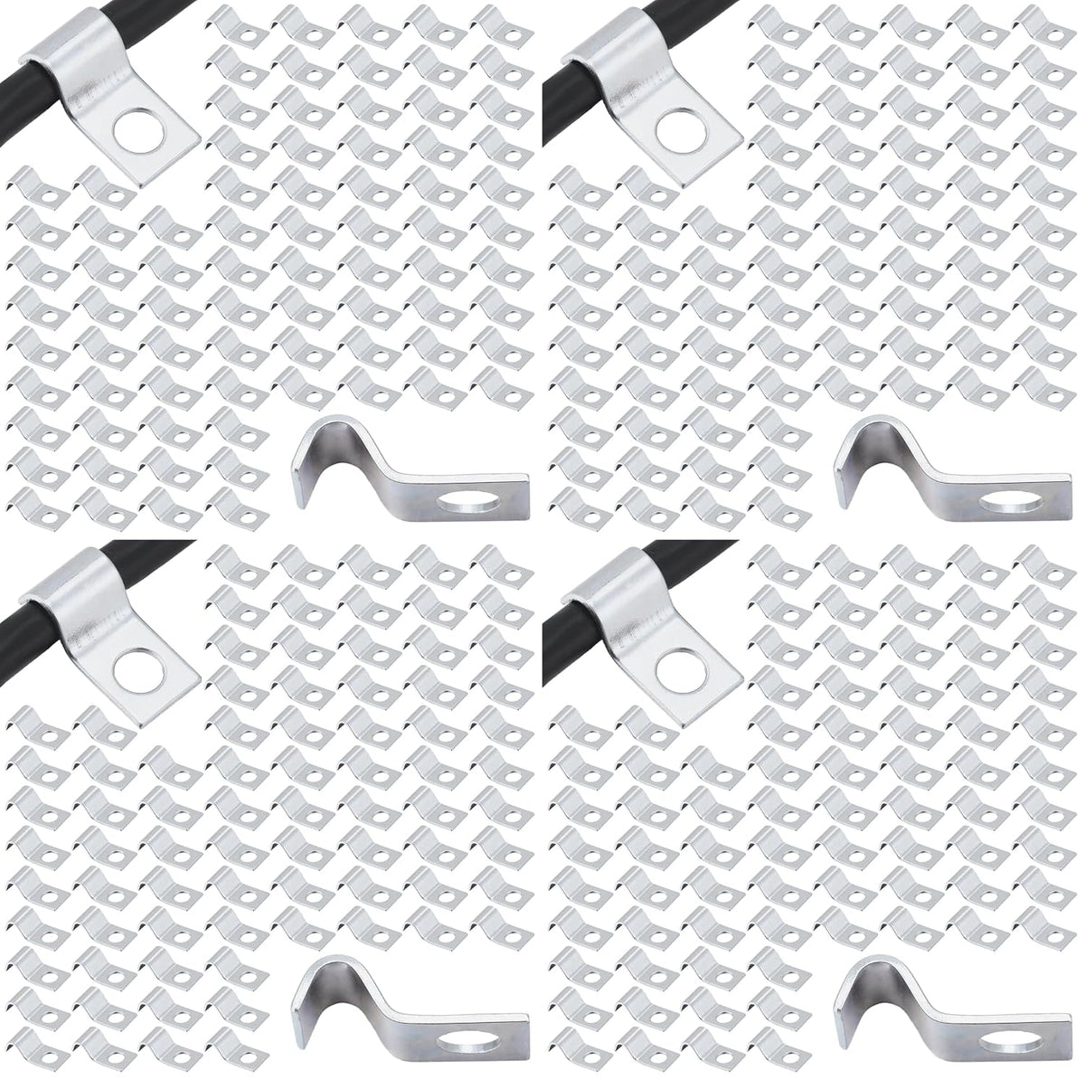 Yaocom 100 Pcs Silver Cable Wire Screw Clips 1/4 Inch, Zinc Plated Steel Clamp Outdoor Cord Clips for Wall Mounting Wire Management (Pack of 4)
