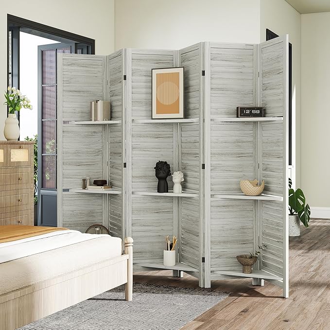 HOMCOM Room Divider, 6 Panel 67" Tall Wood Privacy Screen