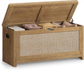 VASAGLE Boho Storage Bench with Rattan Look, Rounded Corners