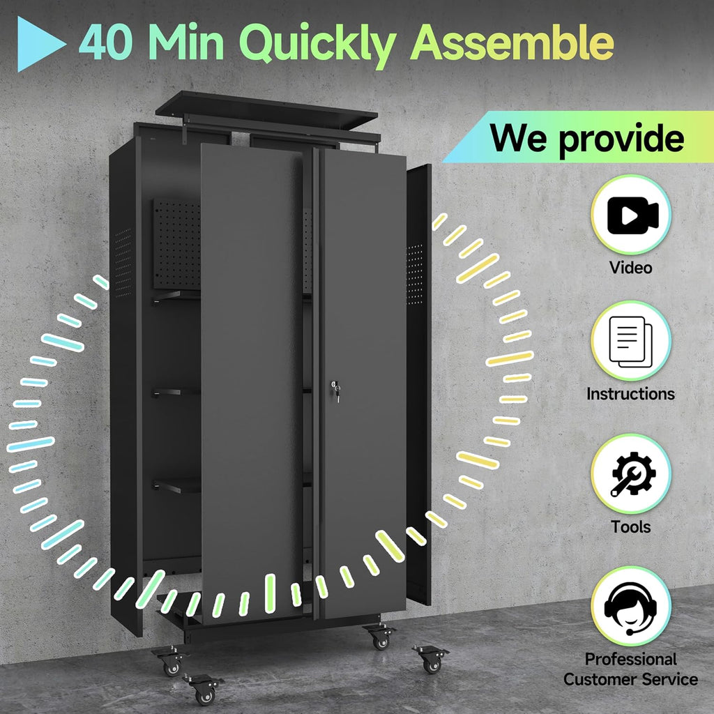 metal garage storage cabinet with wheels,71" tool storage, side view