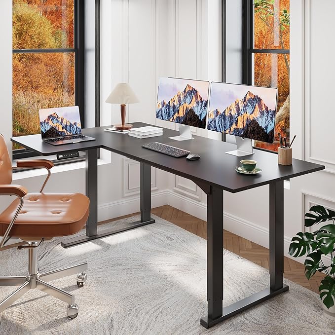 SANODESK 4-Leg L Shaped Standing Desk, Electric Height Adjustable Desk