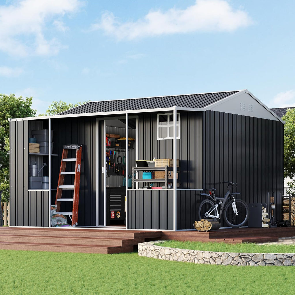 VanAcc 10x10.5x7 FT Dual-Zone Metal Storage Shed with Work Area
