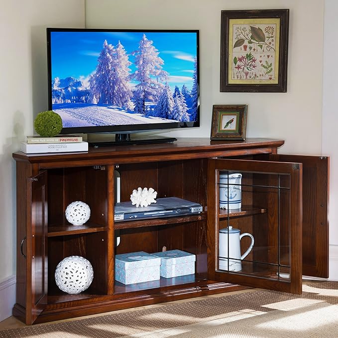 Leick Home 80385 Leaded Glass Three Door Corner TV Stand