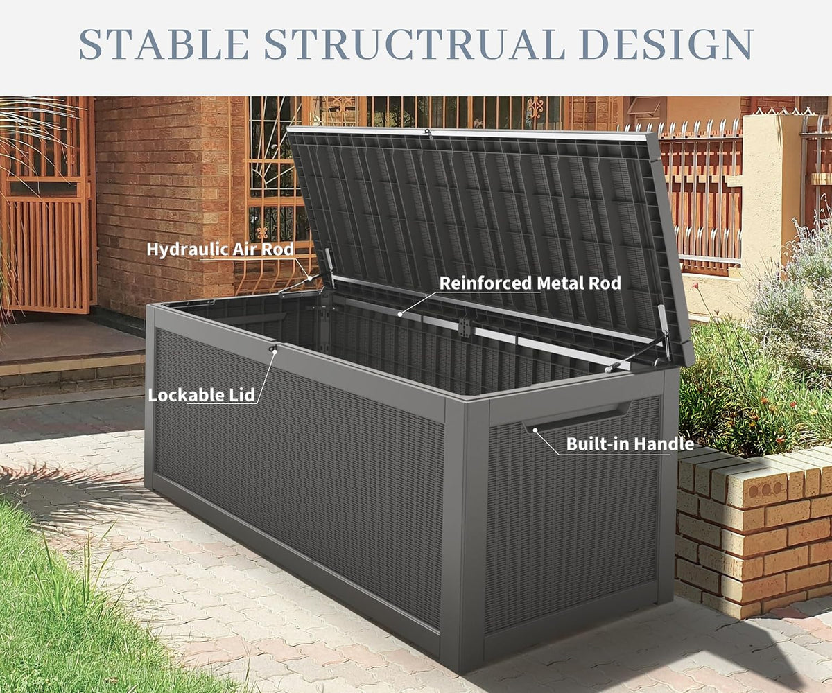 300 gal deck box, outdoor storage box waterproof showing dimensions
