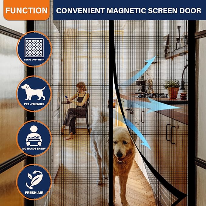 Magnetic Screen Door，Fiberglass Screen Door Mesh，Keep Bugs Out, Heavy-Duty Mesh
