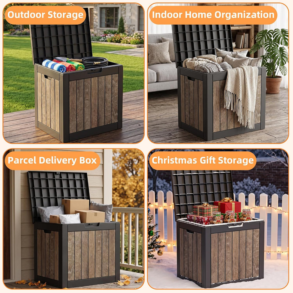 40 gallon outdoor deck box, lockable waterproof resin, side view