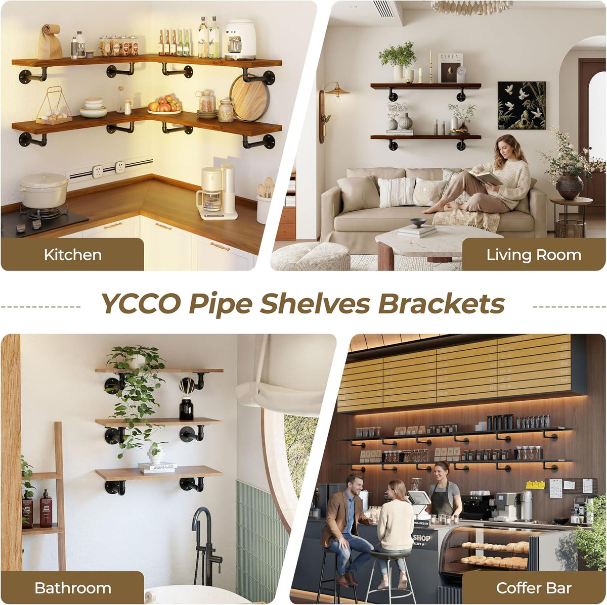 Industrial L Pipe Shelf Brackets for 9-18 in Depth Wood Heavy-Duty 3/4" Iron,Wall Mount Floating Shelf Bracket L Metal Pipe Shelving Brackets for Wood-Black DIY Pipe Shelves(8.5*3.1 Inch 4 Pack)