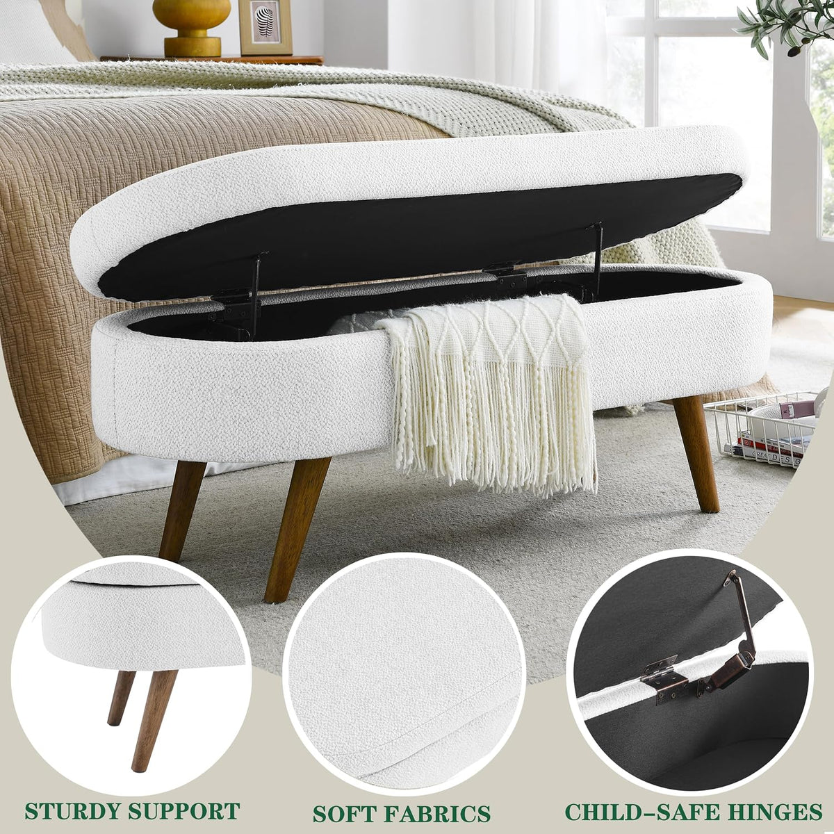 43.5" ottoman with storage, storage ottoman bench with showing dimensions