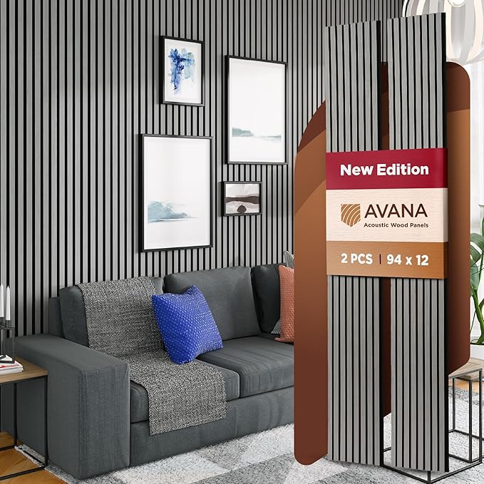 Avana Acoustic Wood Wall Panels – 94.4 x 12.6 Inch Gray Oak Acoustic Panels 2 (2 PCs)