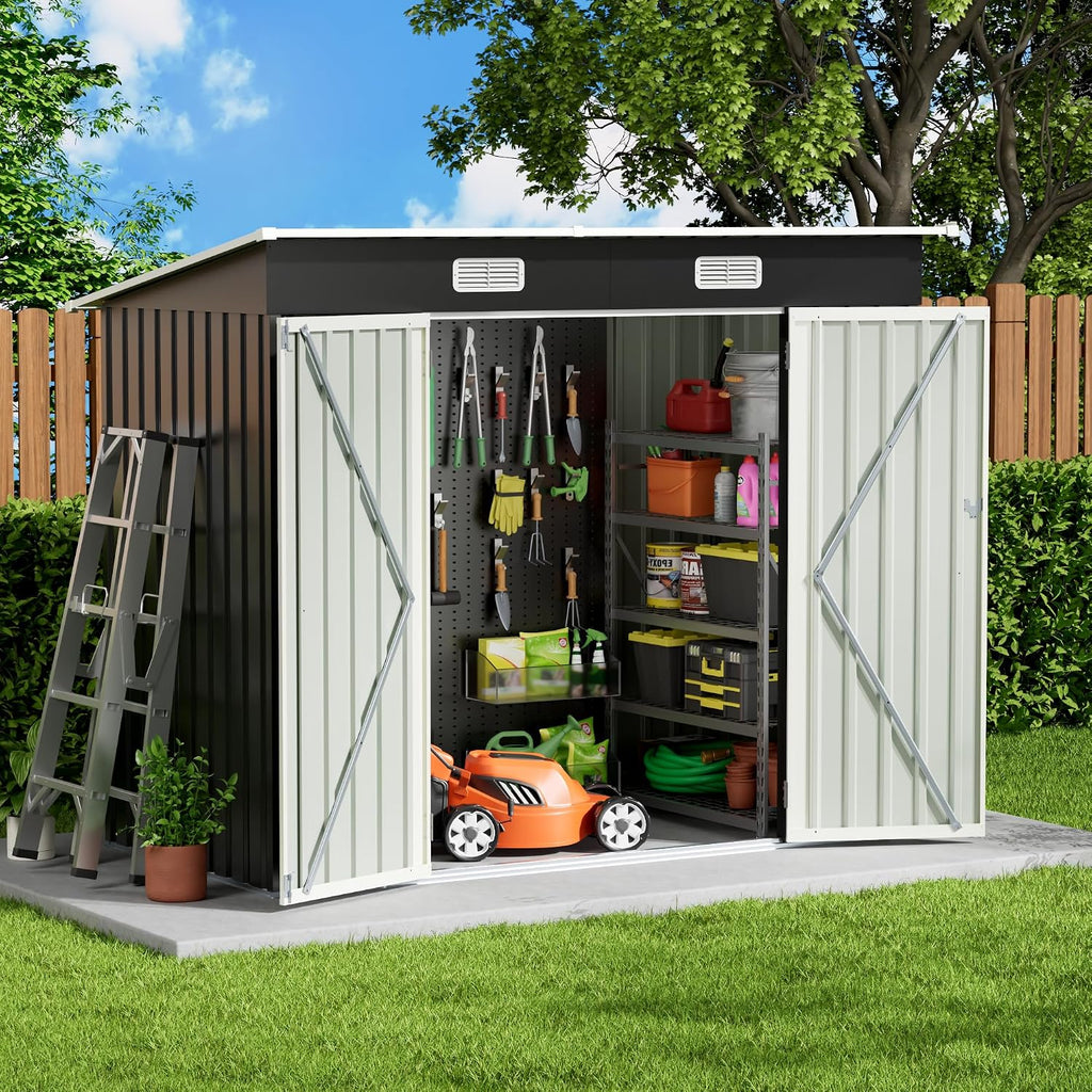 udpatio storage shed, 8x4 ft metal sheds & shown in use