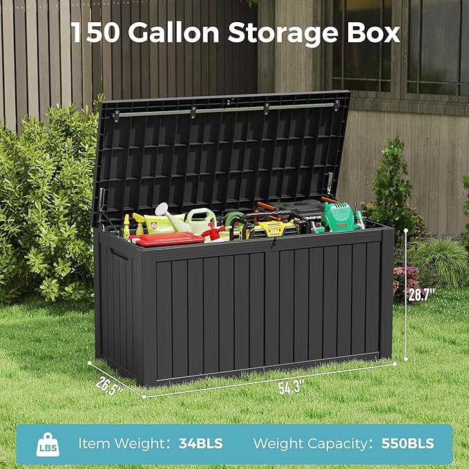 NUNU LAB 151 Gallon Outdoor Storage Box, Resin Large Sturdy Deck Box, Backyard