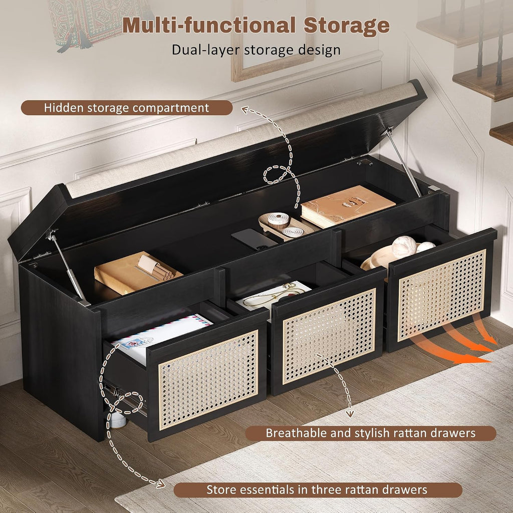 lumisol 48" entryway shoe bench, retro storage bench showing dimensions