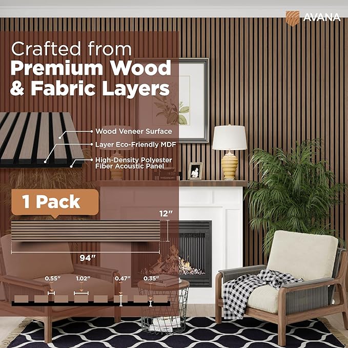 Avana Modern Acoustic Wood Wall Panels – 94.4 X 12.6 Inch Smoke Walnut Acoustic