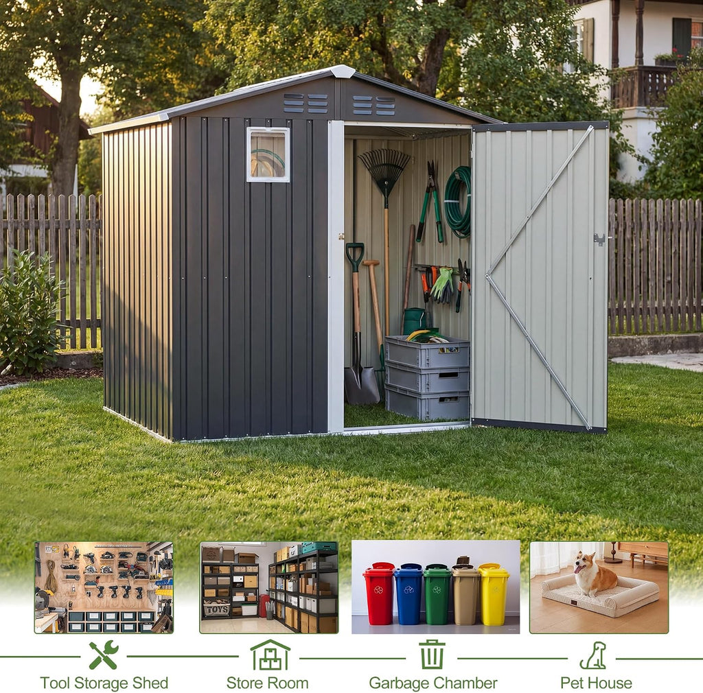 outdoor metal storage shed 6x4 ft,gray lockable storage, package contents