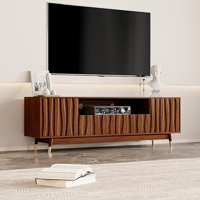 ATJafurn 66‘’ Brown Walnut Finish TV Stand