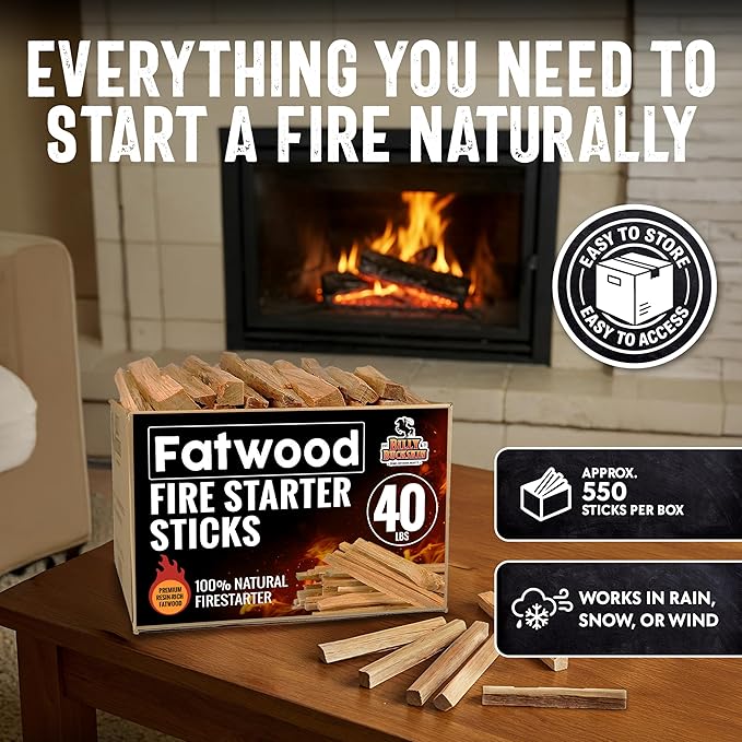 40lb Fatwood Fire Starter Sticks | 100% Natural Fire Starters