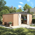 14x12FT Outdoor Storage Shed, Tool Shed with Sloping Roof and Lockable Door, Galvanized Metal Shed for Backyard Garden Patio Lawn, Brown