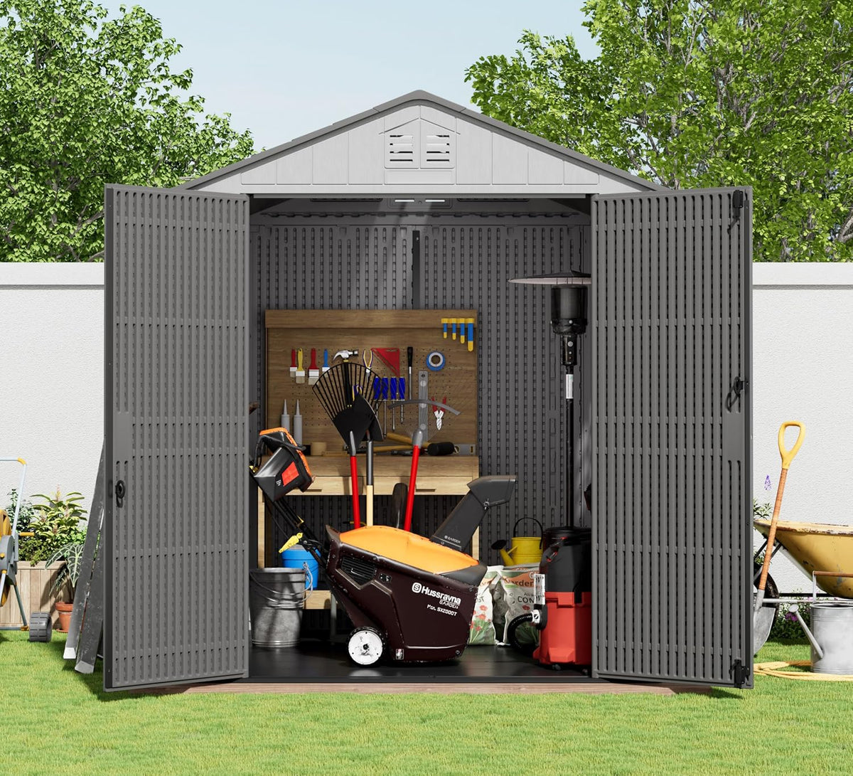 homspark outdoor storage shed 6x6 ft, all-weather resistant, side view