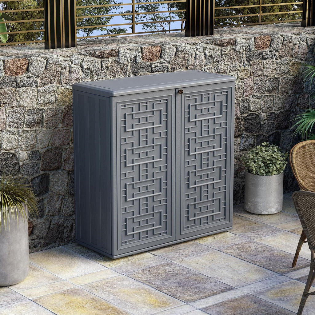 mrosaa indoor outdoor storage cabinet waterproof with shelf,plastic, close-up detail