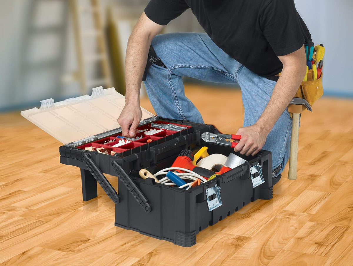 keter 17187311 tool box including assorted master pro shown in use
