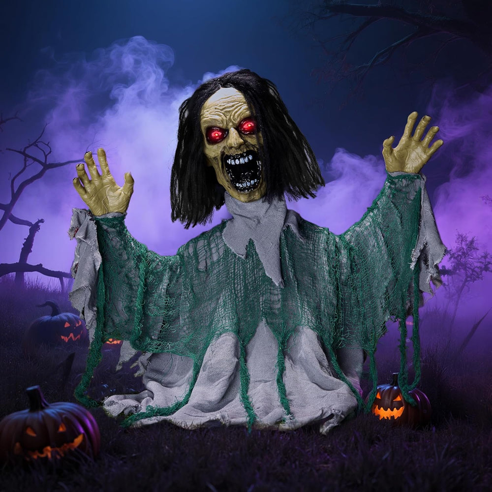 JOYIN Halloween Outdoor Animatronic Groundbreaker Decorations, Half-Body Zomb...