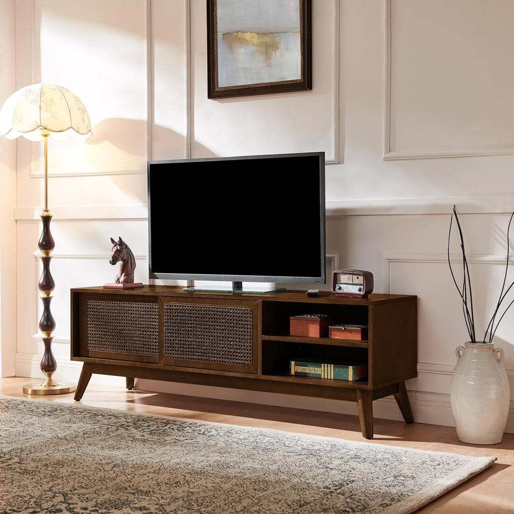 LKTART 59" Rattan Mid Century TV Stand,Entertainment Center,Media Console