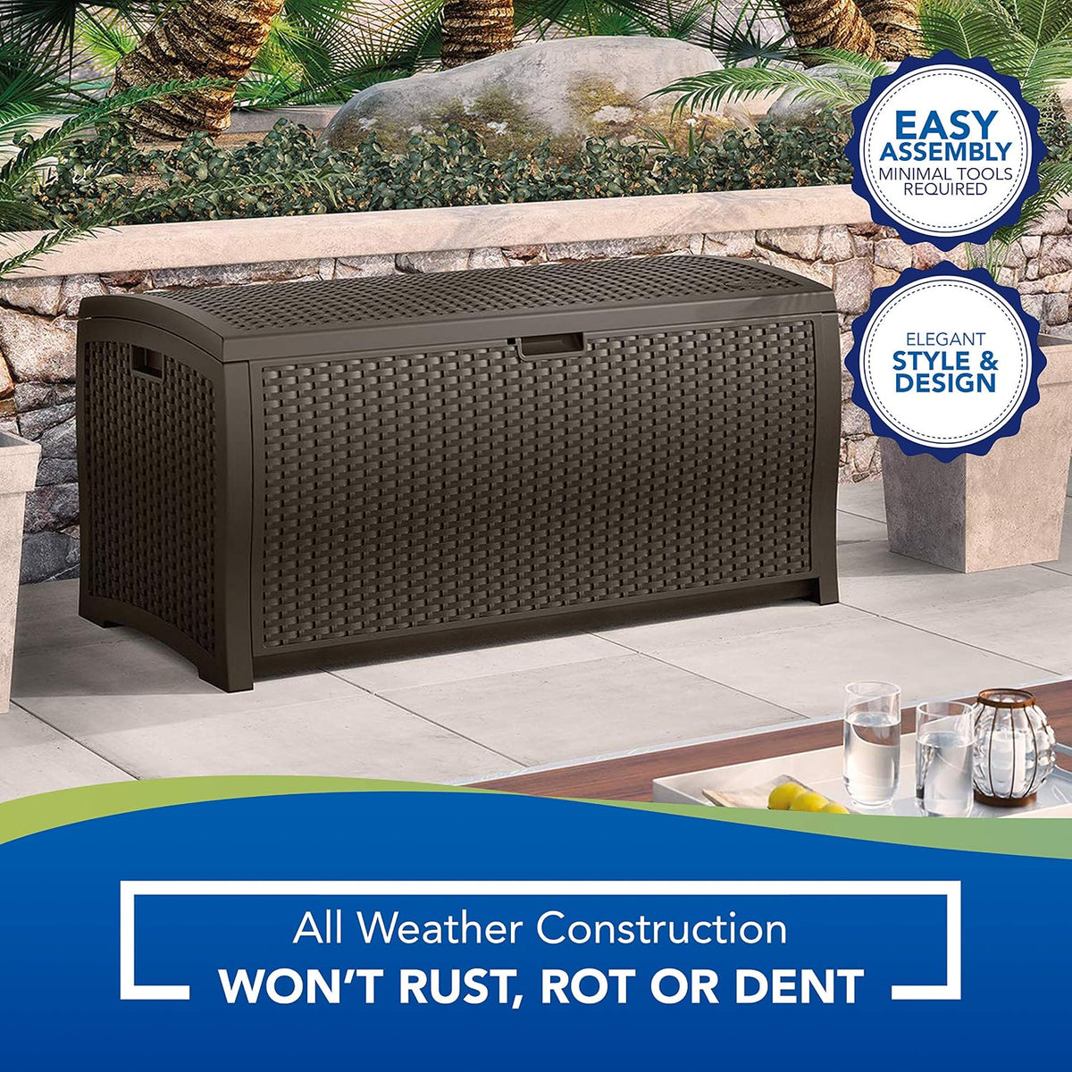 suncast resin wicker 99 gallon and 22 gallon, side view