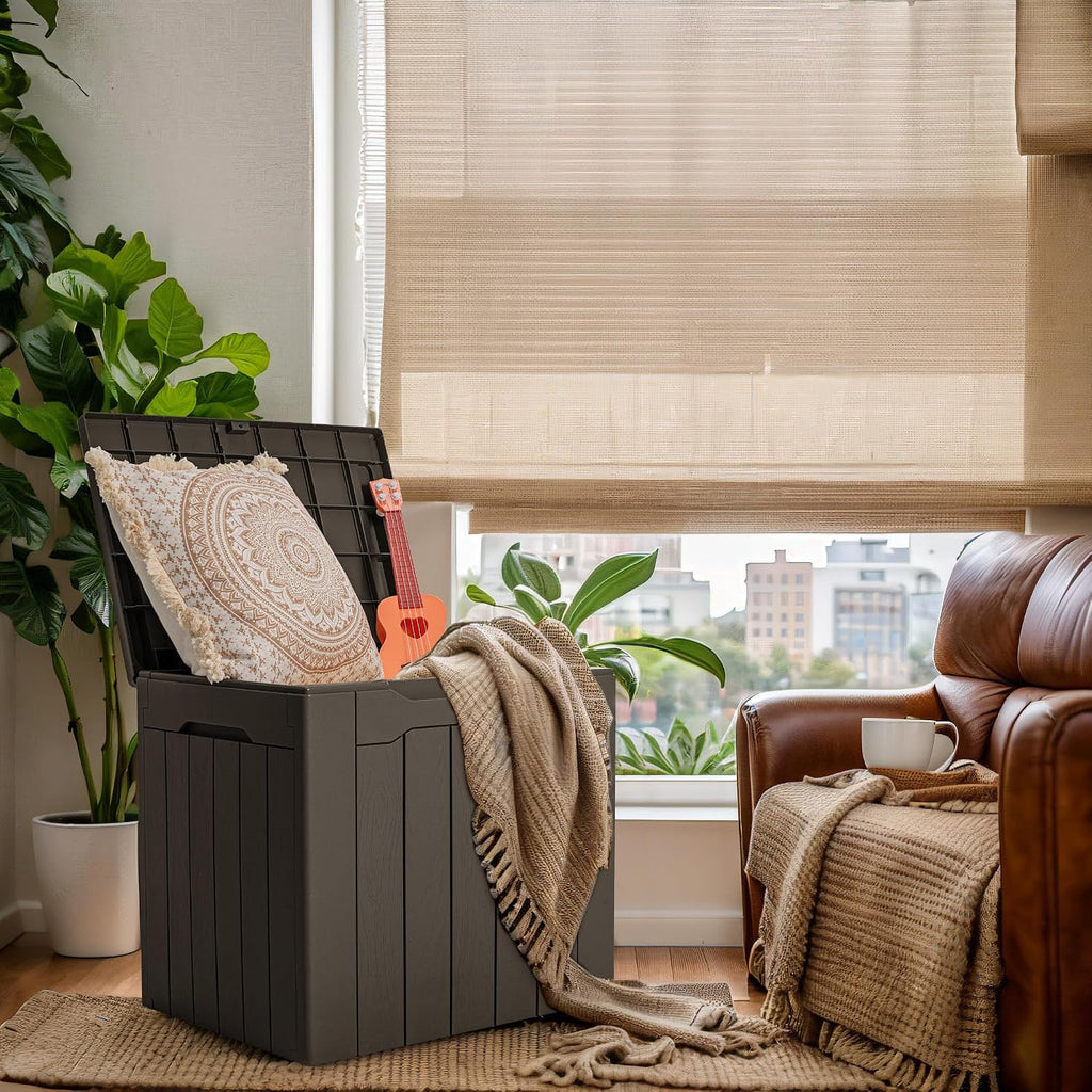 gunji 30 gallon small deck box outdoor waterproof, side view