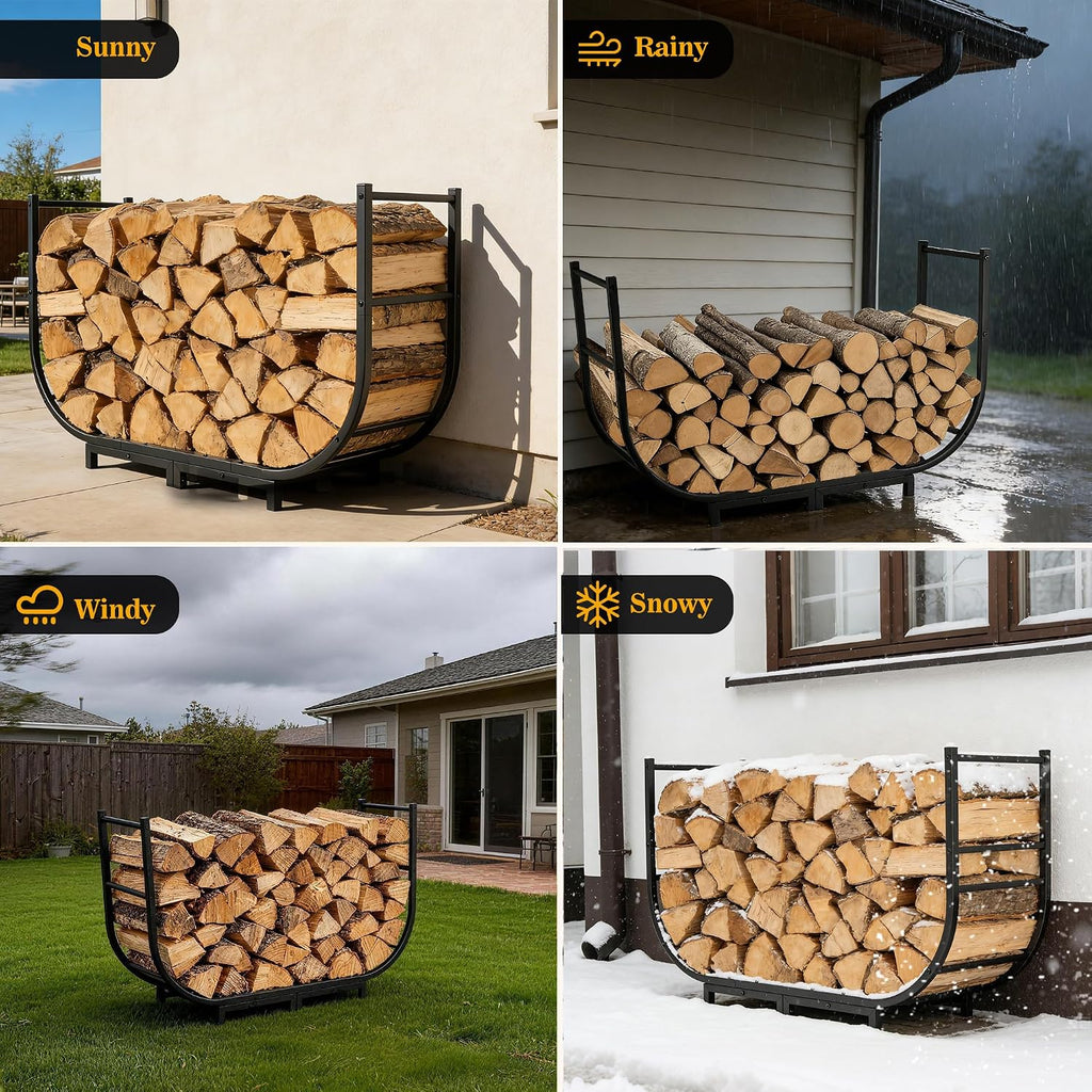 facka 40 inch firewood rack outdoor, metal wood, side view