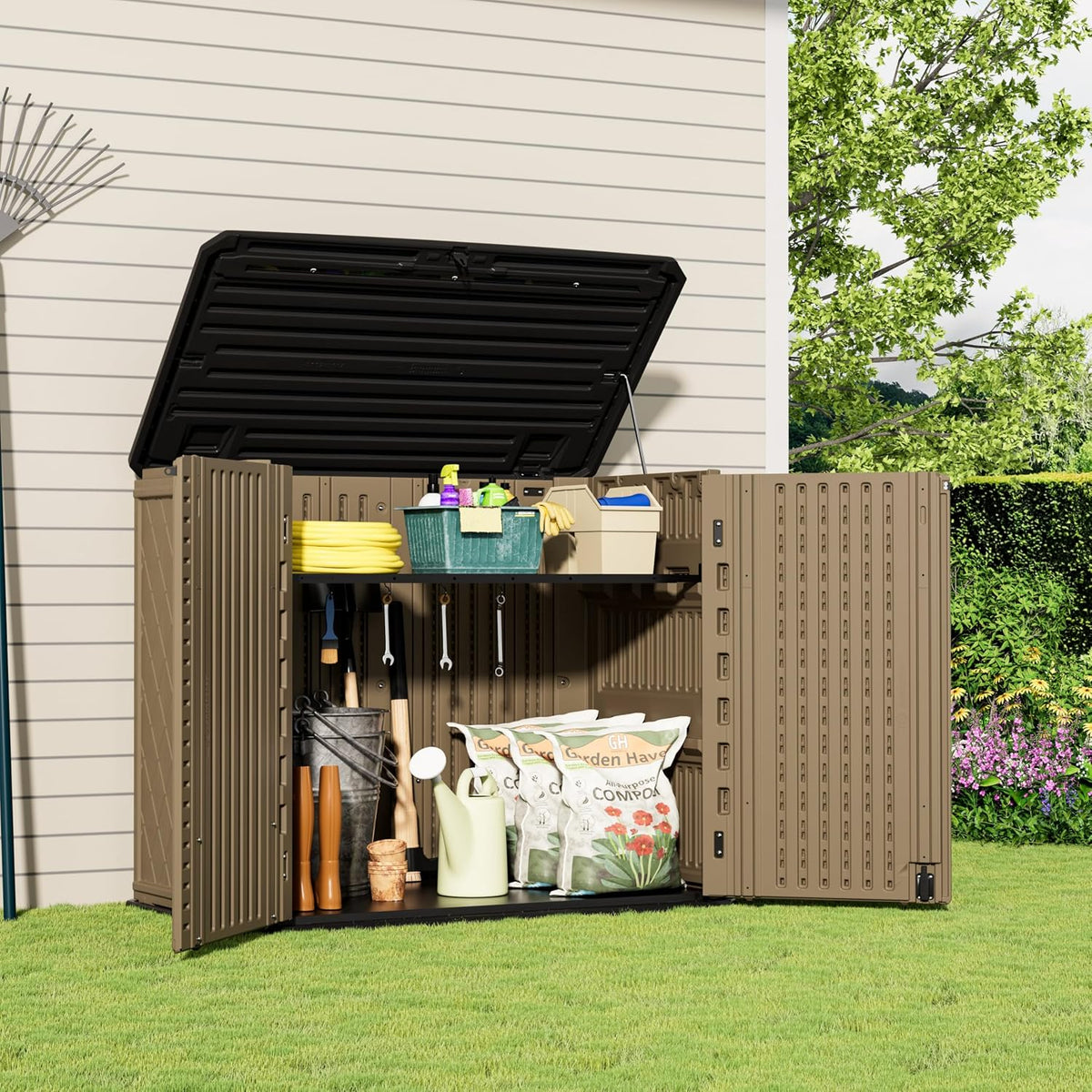 mrosaa horizontal resin storage shed, 34 horizontal cu.ft, package contents