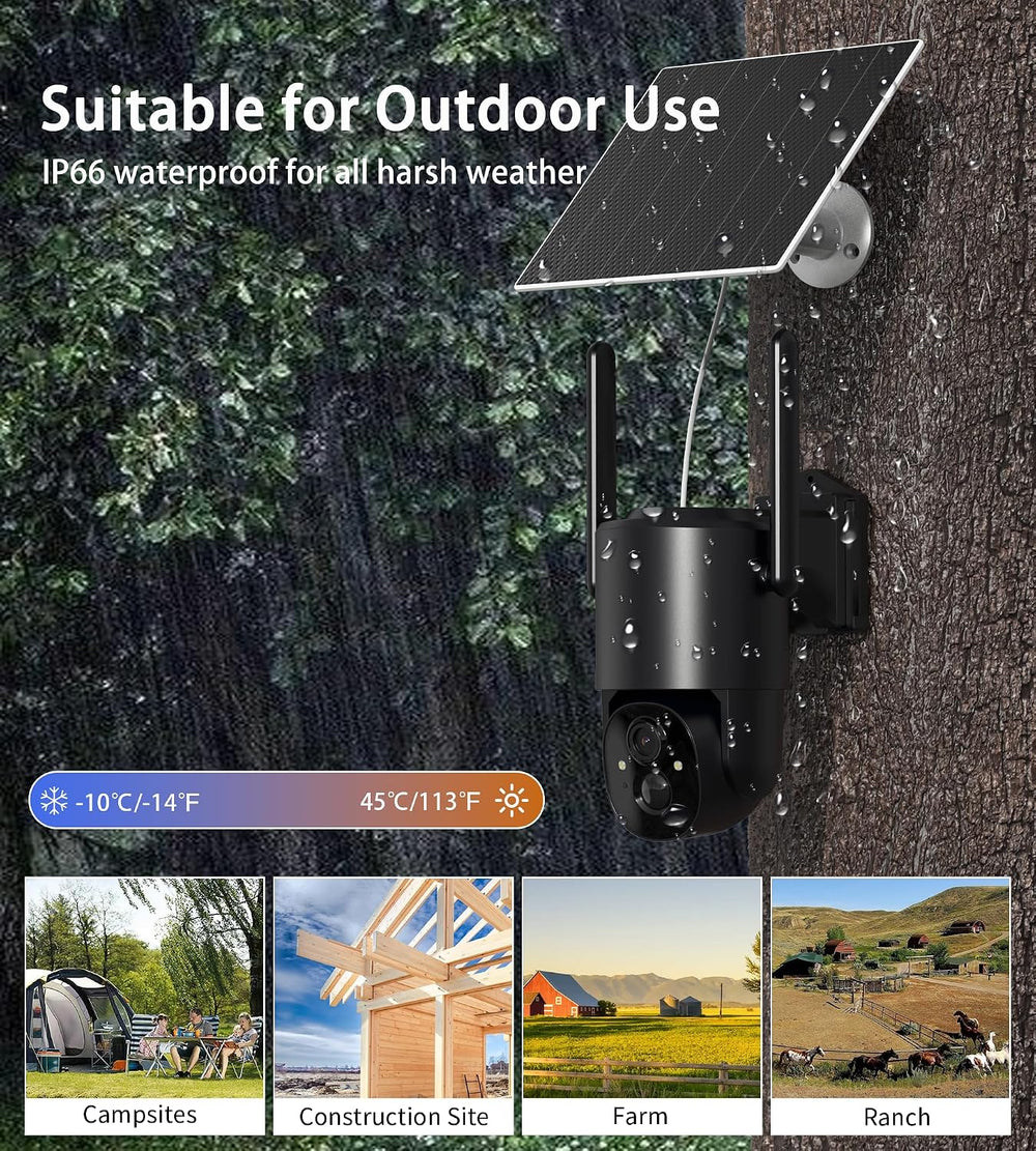 4G LTE Cellular Security Camera: No WiFi Security Camera Outdoor Solar Built-...