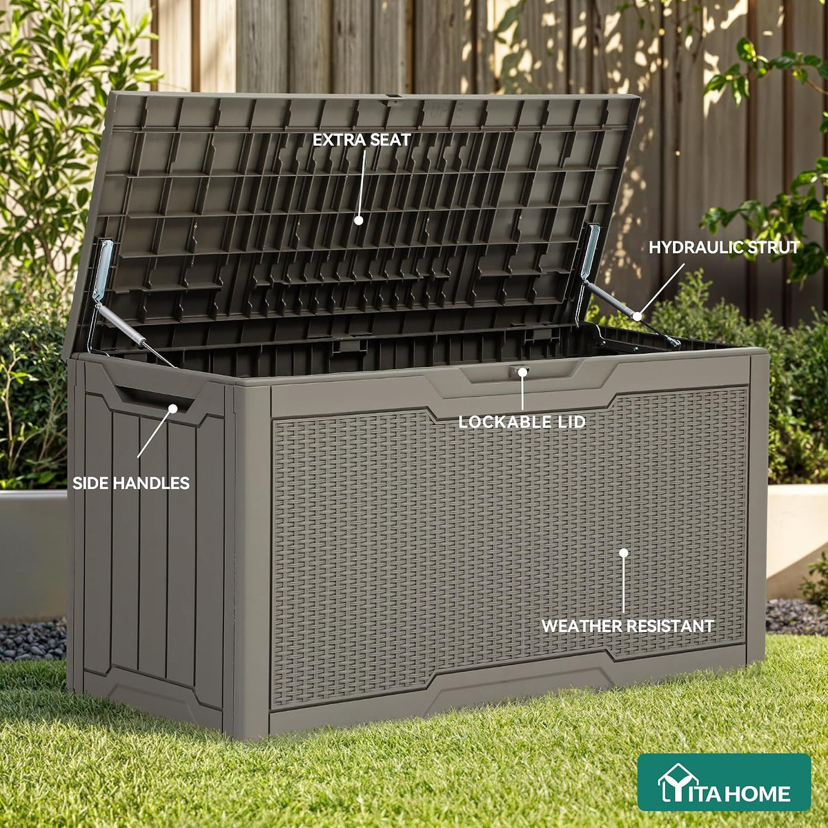 yitahome 80 gallon resin deck box, close-up detail